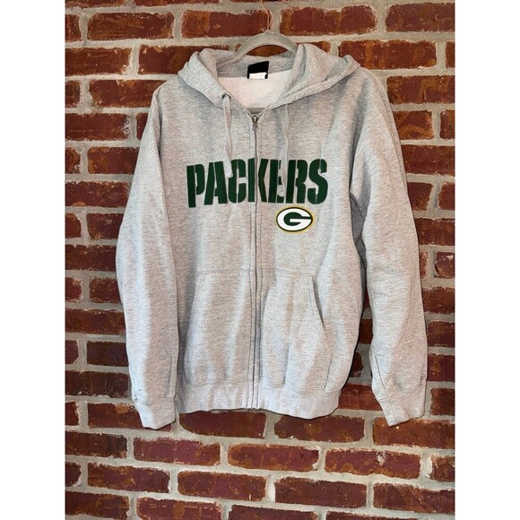 Green Bay Packers full zip gray hoodie medium - Picture 1 of 8